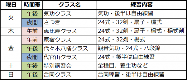 練習日程表
